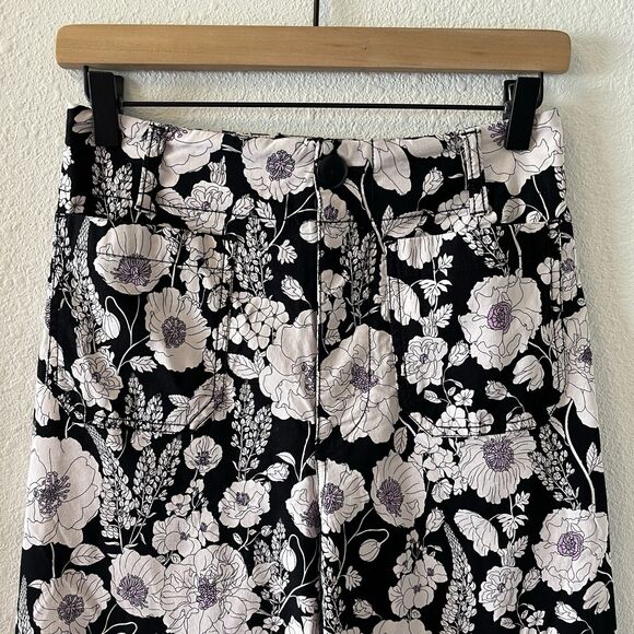 Anthropologie Maeve The Colette Black Floral Print Wide Leg Pants Size 27 - Picture 2 of 15